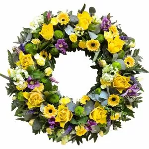 Yellow and Purple Funeral Wreath