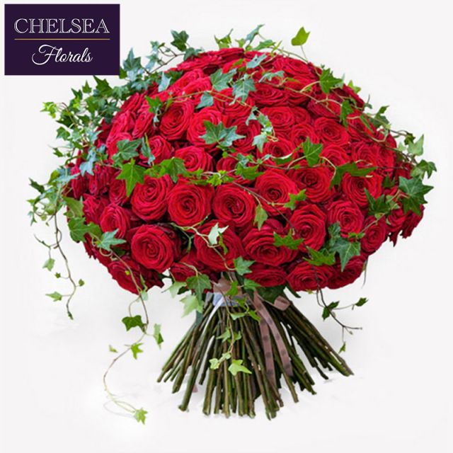 Luxury Red Rose Bouquet With Ivy